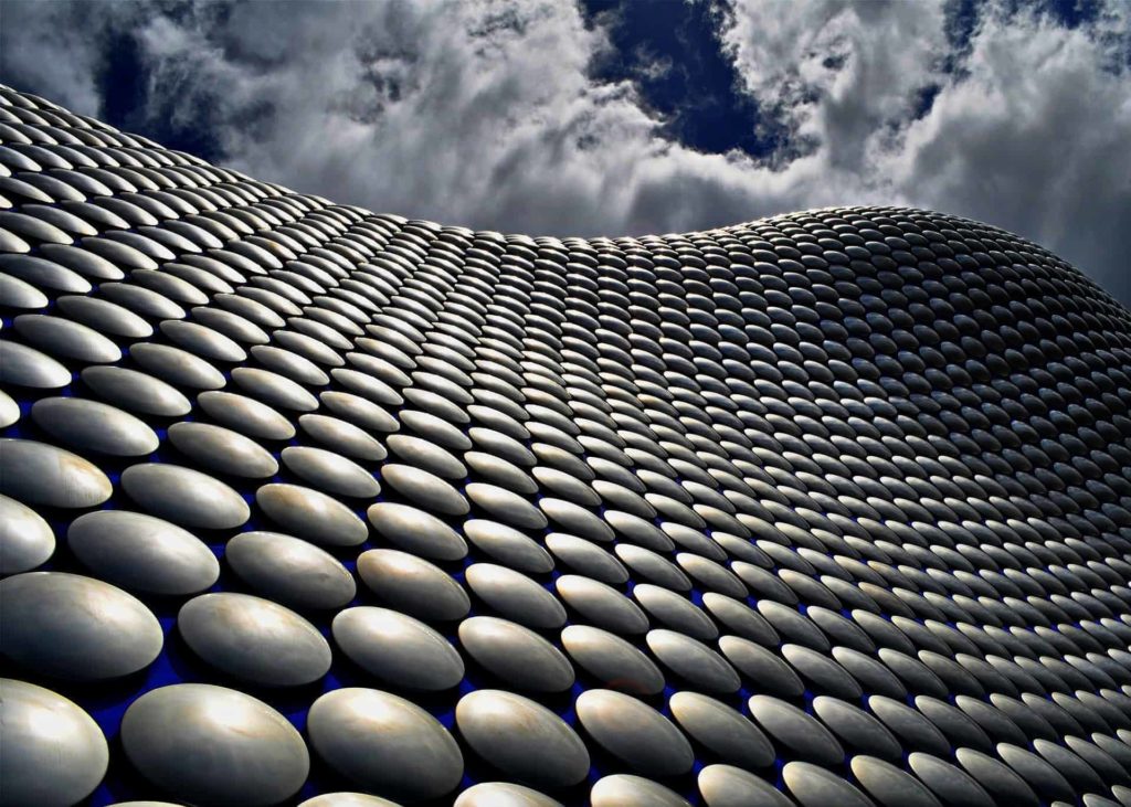 close-up of exterior of the selfridges building in birmingham uk