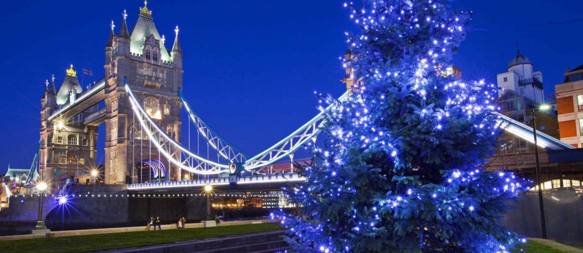christmas tree with tower bridge in the background