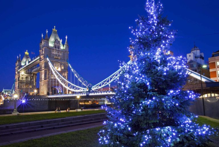 christmas tree with tower bridge in the background