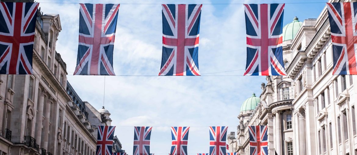 union jack flags in london high street