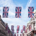 union jack flags in london high street