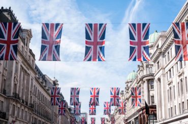 union jack flags in london high street