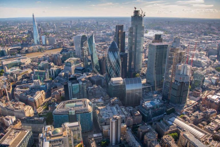 city of london aerial view of skyscrapers