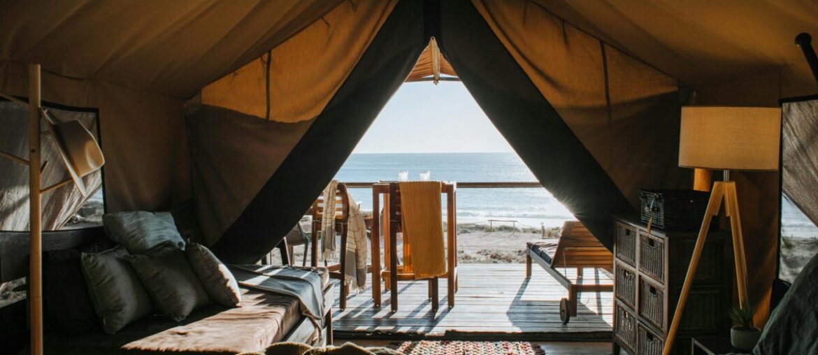 glamping tent beach sea view