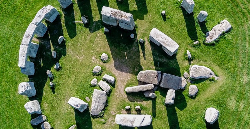 aerial view of the inner circle at stonehenge