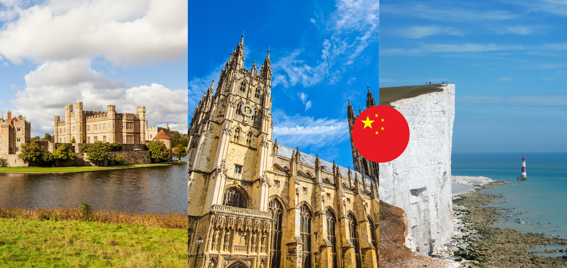 LEEDS CASTLE, CANTERBURY CATHEDRAL & DOVER - INCLUDING ENTRANCES (CHINESE)
